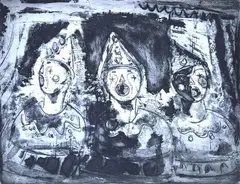 Mary Macqueen, Carnival Clowns I, 1960, etching 5/12