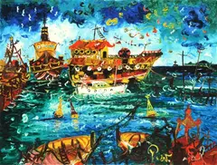 John Perceval, Ships at Williamstown, 2001, screenprint 16/99