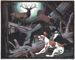 St. Hubertus by Norbertine Bresslern-Roth, linocut, sold Mar 2012