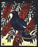 Leslie van der Sluys, White Winged Chough and Calistemon, 1982, linocut A.P. (I)