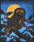 Leslie van der Sluys, Boobook Owl and Australian Cheesewood Tree, 1984, linocut A.P (IC)