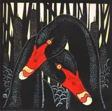 Leslie van der Sluys, Black Swans and Bulrushes, 1980-82, linocut V/XV (2nd state)