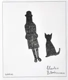 Charles Blackman, Girl and Cat 2010, ink on paper, signed lower right, dated lower left 41 x 29cm