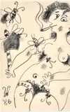 John Perceval, Nude with Cigarette and Butterflies 1986, pencil on paper, dated lower left, 26.5 x 17cm