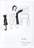 Charles Blackman, , Nude with Chair and Cat, ink on paper, signed and dated lower right, 41 x 29cm