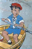 David Bromley, Boy in Rowboat, oil on timber offcut, 120 x 80cm, oil