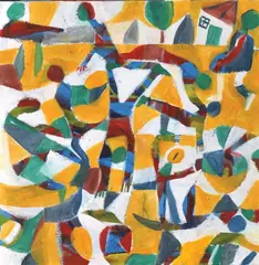 Andrew Ferguson, Acrobats 1989, oil on canvas, signed titled and dated verson, 61.5 x 61cm, oil