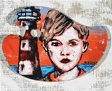 David Bromley, Boy's Portrait, oil on artist's palette, signed Bromley lower right, 36 x 50cm perpendicular 60 x 80cm, oil