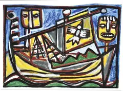 Pasquale Giardino, Figures on a Boat, gouache and pastel on paper, 36 x 50cm, watercolor