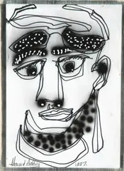 Howard Arkley, Portrait of a Man 1997, mixed media on paper, signed and dated lower centre, 29.5 x 21cm, mixed media
