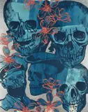 David Bromley, Skulls with Pink Flowers, oil on canvas, 153 x 122cm