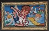 David Bromley, At the Seaside, oil and wooden cut-out on canvas, signed Bromley lower right, 59.5 x 113cm