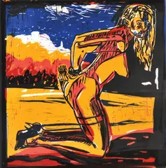 Stewart MacFarlane, , Restless 1990, colour linocut, signed, titled and editioned, 47 x 46.5cm, print (other)