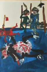 Geoff Proud, Untitled (Couple on Pier), oil on paper, 74.5 x 54cm, oil