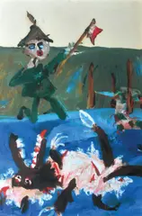 Geoff Proud, Untitled (Man with Flag) oil on paper, 74.5 x 54cm, oil