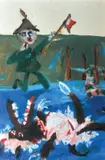 Geoff Proud, Untitled (Man with Flag) oil on paper, 74.5 x 54cm, oil