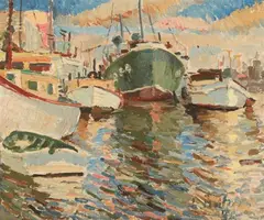 Ludmilla Meilerts, Yarra Boats, 1954, oil on canvas