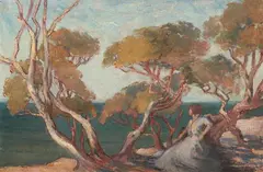 Bertha Merfield, Ti-Tree with Figure, oil on canvas
