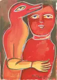 Mirka Mora, Figure with Orange Bird, 1989, watercolour