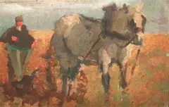 Ploughing by E. Phillips Fox, 1904, oil on panel, sold Dec 2011
