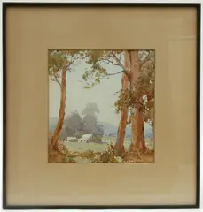 J.W. Roach, Landscape with Eucalypts, watercolour