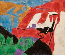 Leonard Edmondson, Provoking Red, c. 1951, Oil and applied fabric strips on canvas