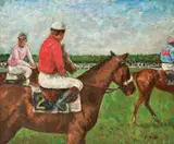 Frank Gallo, Jockeys & Horses at Longchamps, Oil on canvas