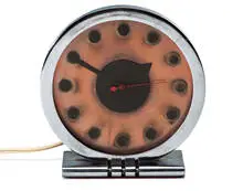Table clock by Gilbert Rohde, 1932-33, Chrome-plated zinc, copper dial, sold Dec 2012
