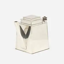 Skyscraper teapot by Louis W. Rice, c. 1928, electro-plated nickel silver, sold Jul 2021