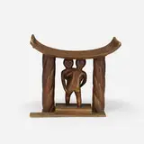 Akan, Stool with wrestlers, carved wood