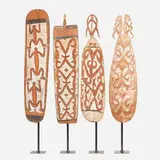 Asmat, Shields, set of four, wood with applied pigment, grass fiber