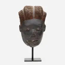 Makonde, Lipiko mask, carved and painted wood with applied hair