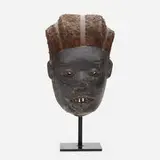 Makonde, Lipiko mask, carved and painted wood with applied hair