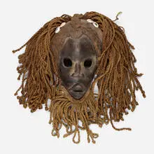 Dan, Go ge mask, carved and painted wood, fabric, shells, braided twine