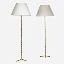 Maison Baguès, Floor lamps, pair, c. 1940, gilt brass, parchment