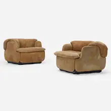 Alberto Rosselli, Confidential lounge chairs, pair, 1972, suede leather, fiberglass