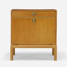 Cabinet by Tommi Parzinger, c. 1960, bleached mahogany, brass, sold Jul 2021