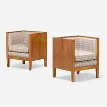 François-Claudius Compte-Calix, Armchairs, pair, c. 1940, maple, upholstery