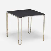 Table, model B10 by Marcel Breuer, 1927, chrome-plated steel, ebonized oak, sold Jul 2021
