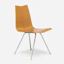 Hans Bellmann, Ga chair, 1952, mahogany, enameled steel, rubber, chrome-plated steel