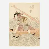 Utagawa Kunisada, Kabuki Actor Bando Mitsugoro in Boat with Raised Oar, woodblock print