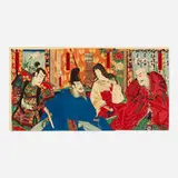 Toyohara Kunichika, Warrior Triptych, woodblock print