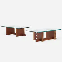 James Martin, Coffee tables, set of two, American black walnut, glass, rosewood