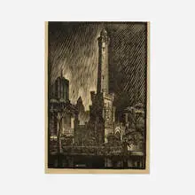 Charles Turzak, Old Water Tower (Chicago), 1927, woodcut