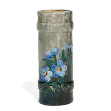 earthenware vase with simple blue flowers done by an unknown artist by Rettig-Valentien Pottery, sold Apr 2022