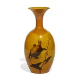 early earthenware Standard Glaze vase with Aesthetic Movement decoration featuring a single turtle, a branch of cherry blossoms and an arrowhead plant, shape number 241 by Matthew Daly for Rookwood Pottery, sold Apr 2022
