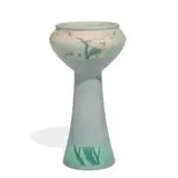 earthenware Vellum glaze interrupted floral vase with cherry blossom decoration, shape number 1665 by Sallie Coyne for Rookwood Pottery, sold Apr 2022