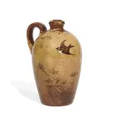earthenware Limoges style perfume jug with grasses, fired on gold and a single swallow, shape number 61 by Rookwood Pottery, sold Apr 2022