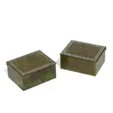 Heintz Art Metal Shop, cigarette boxes with applied decoration and green patination, assembled pair