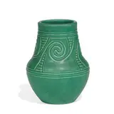 earthenware Z-Line vase with crisp geometric incising, shape number 191DZ by Rookwood Pottery, sold Apr 2022